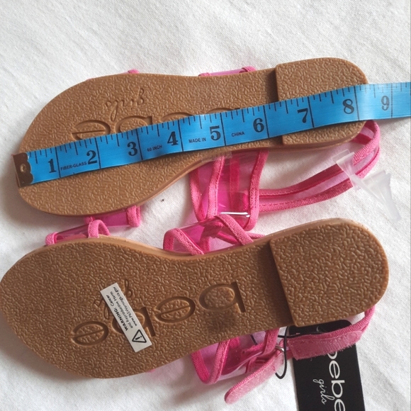 NWT bebe fuchsia clear velcro strap SANDAL Sz 2 big girls - Picture 2 of 3
